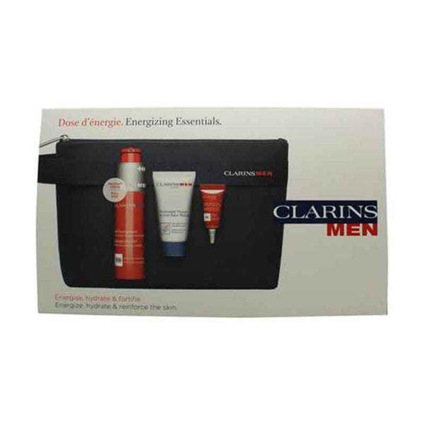 Clarins Men Gift Set 50ml Energizing Gel + 3ml Energizing Eye Gel + 30ml Active Face Wash + Bag