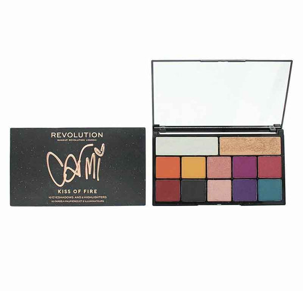Makeup Revolution x Carmi Kiss On Fire Makeup Palette 10 x 2g Eyeshadow + 2 x 3.5g Highlighter